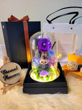 Premium Popmart Labubu Animal Series Kangaroo Preserved Flower Dome With Purple Roses And Same Day Delivery