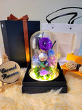 Premium Popmart Labubu Fruit Series Pear Preserved Flower Dome With Purple Roses And Same Day Delivery