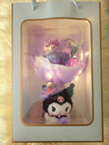 Acrylic Ball Preserved Purple Rose Flowers Bouquet With Kuromi Plush Toy. Same Day Delivery.