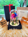 Premium Popmart Labubu Preserved Flower Dome With Rainbow Roses And Same Day Delivery.