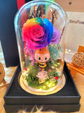 Premium Popmart Labubu Preserved Flower Dome With Rainbow Roses And Same Day Delivery.