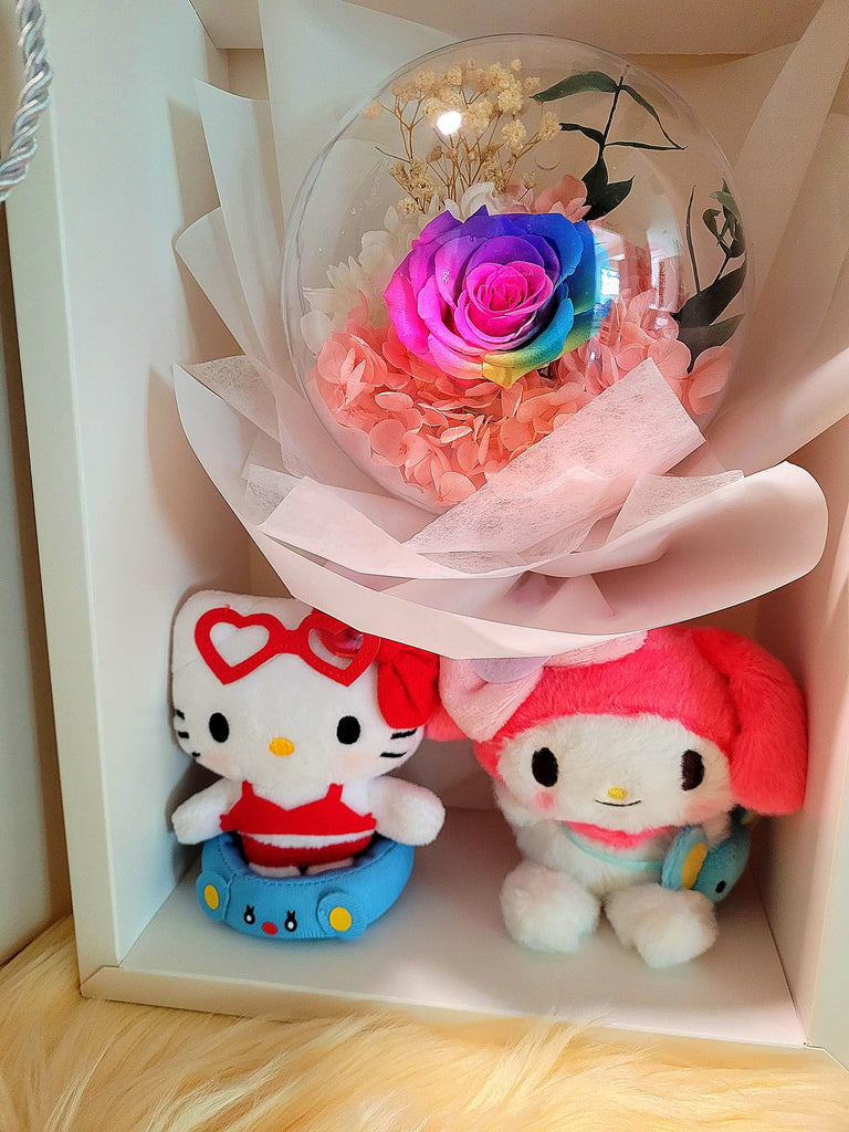 Acrylic Ball Preserved Rainbow Rose Hello Kitty & My Melody Acrylic Ball Preserved Rainbow Rose Hello Kitty & My Melody