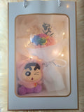 Acrylic Ball Preserved Rainbow Rose Flowers Bouquet With Crayon Shin-Chan Vinyl Plush