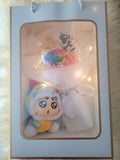 Acrylic Ball Preserved Rainbow Rose Flowers Bouquet With Crayon Shin-Chan Vinyl Plush