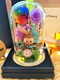 Premium Popmart Labubu Preserved Flower Dome With Rainbow Roses And Same Day Delivery.