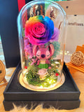 Premium Popmart Stitch Preserved Flower Dome With Rainbow Roses And Same Day Delivery