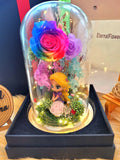 Princess Rapunzel Preserved Flower Dome With Rainbow Roses And Same Day Delivery