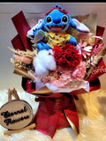 Eternal Blossoms Preserved Red Carnation Bouquet With Stitch Plush