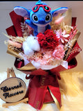 Eternal Blossoms Preserved Red Carnation Bouquet With Stitch Plush