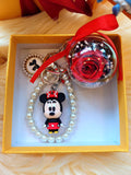 Red Rose Preserved Flower Charm With Minnie Mouse. Same Day Delivery Available.