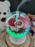 LED Preserved Flowers Aroma Diffuser With Red and Khaki Roses