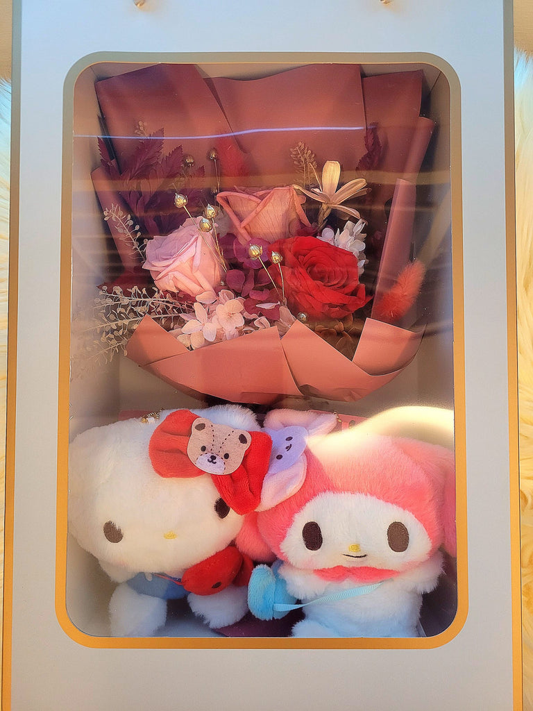 Eternal Elegance Red Preserved Roses Bouquet With Hello Kitty & My Melody Plush Toy