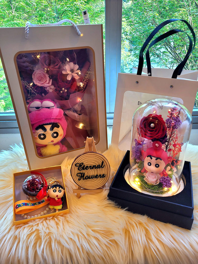 Crayon Shin-Chan Preserved Flowers Gifts Set (Red Theme)