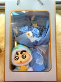 (LIMITED EDITION) Timeless Romance Blue Preserved Roses Bouquet With Limited Edition Crayon Shin-Chan Vinyl Plush Toy. Same Day Delivery.