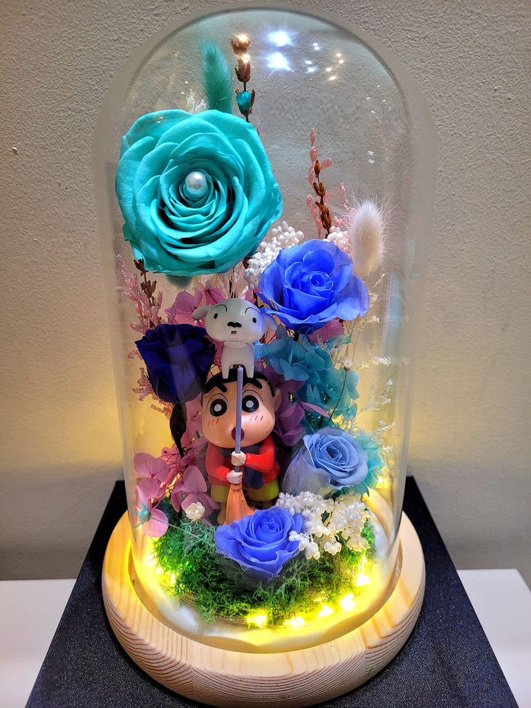 5 Roses Crayon Shin-Chan Preserved Flower Dome (Blue Theme)