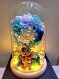 Crayon Shin Chan Hydrangea Tree With Preserved Roses in Glass Dome