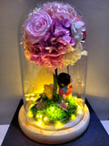 Crayon Shin Chan Hydrangea Tree With Preserved Roses in Glass Dome