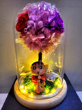 Crayon Shin Chan Hydrangea Tree With Preserved Roses in Glass Dome