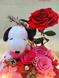 Premium Snoopy Plush & Preserved Flowers In Acrylic Box.