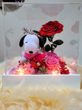 Premium Snoopy Plush & Preserved Flowers In Acrylic Box.