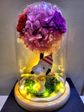 Snoopy Hydrangea Tree With Preserved Roses in Glass Dome