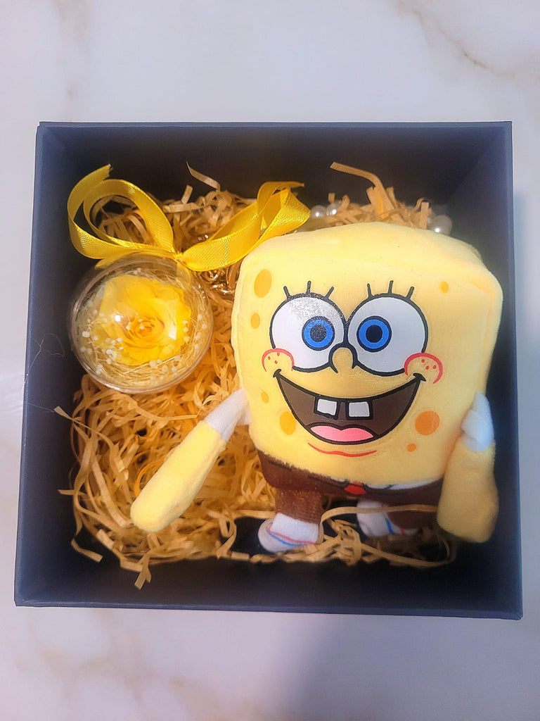 Yellow Rose Preserved Flower Charm With Spongebob Plush Yellow Rose Preserved Flower Charm With Spongebob Plush