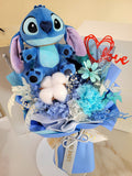 Eternal Blossoms Dark Blue Carnation Bouquet With Stitch Plush