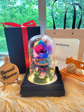 Premium Popmart Stitch Preserved Flower Dome With Rainbow Roses And Same Day Delivery