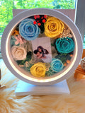 Table Lamp With Preserved Flowers and Personalized Photo. 100% High Quality Real Flowers. Same Day Delivery.