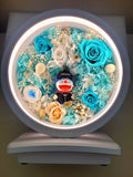 Table Lamp With Preserved Flowers and Doraemon. 100% High Quality Real Flowers. Same Day Delivery.