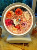 Table Lamp With Preserved Flowers and Hello Kitty. 100% High Quality Real Flowers. Same Day Delivery.