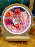 Table Lamp With Preserved Flowers and Hello Kitty. 100% High Quality Real Flowers. Same Day Delivery.