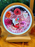 Table Lamp With Preserved Flowers and Hello Kitty. 100% High Quality Real Flowers. Same Day Delivery.