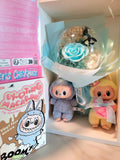 AUTHENTIC LABUBU Plush with Acrylic Ball Preserved Tiffany Rose Flowers Bouquet
