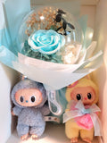 AUTHENTIC LABUBU Plush with Acrylic Ball Preserved Tiffany Rose Flowers Bouquet