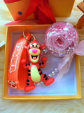 Pink Rose Preserved Flower Charm With Tigger. Same Day Delivery Available.