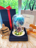 Premium Eternal Couple Hydrangea Tree With Preserved Roses in Glass Dome (With option to add a personalised photo or choose your own figurines)