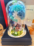 Premium Eternal Couple Hydrangea Tree With Preserved Roses in Glass Dome (With option to add a personalised photo or choose your own figurines)