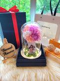 Premium Eternal Couple Hydrangea Tree With Preserved Roses in Glass Dome (With option to add a personalised photo or choose your own figurines)