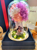 Premium Eternal Couple Hydrangea Tree With Preserved Roses in Glass Dome (With option to add a personalised photo or choose your own figurines)