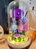 Twin Stars Preserved Flower Dome With Purple Roses And Same Day Delivery