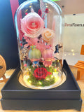 Twin Stars Preserved Flower Dome With Pink Roses And Same Day Delivery