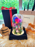 Eternal Couple Unicorn Preserved Flower Dome With Rainbow Roses and Same Day Delivery