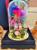 Eternal Couple Unicorn Preserved Flower Dome With Rainbow Roses and Same Day Delivery