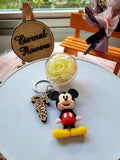 Mickey Mouse Preserved Flower Keychain Charm and Personalized Wooden Name