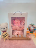 Acrylic Ball Preserved Pink Rose Flowers Bouquet With My Melody Plush