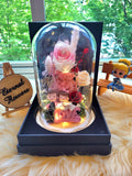 Eternal Couple V1 Preserved Flower Dome With Pink Roses And Same Day Delivery