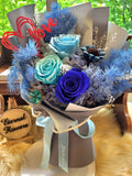 Eternal Elegance Blue Preserved Roses Bouquet. 100% High Quality Real Flowers.
