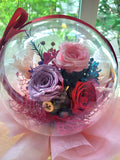 Preserved Flowers in Acrylic Ball with Golden Box. (Requires 3 days to prepare)