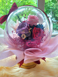 Preserved Flowers in Acrylic Ball with Golden Box. (Requires 3 days to prepare)